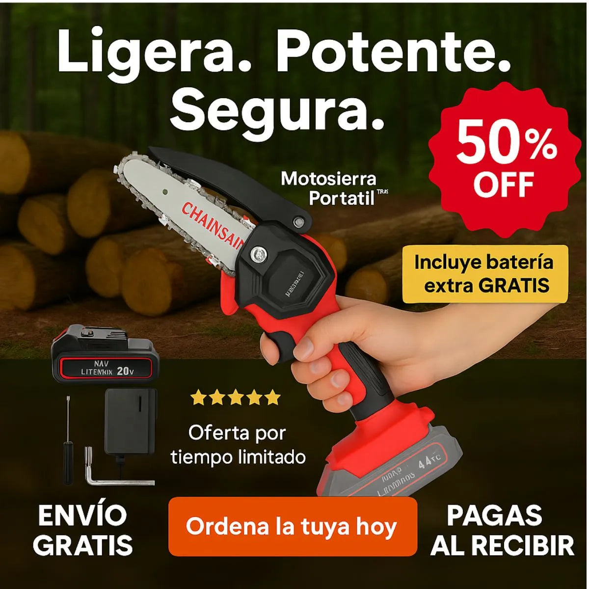 Motosierra Portátil™ Podá ramas y Troncos en segundos sin esfuerzo