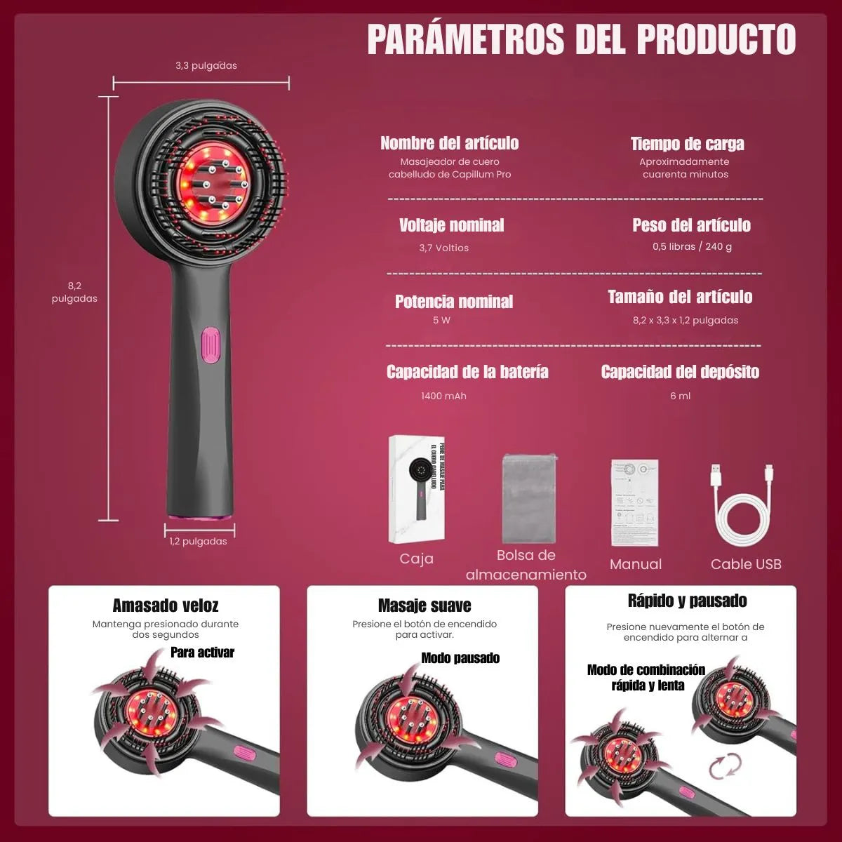 Capillum Pro Masajeador Inteligente + REGALO 💧 Aceite de Crecimiento Capilar